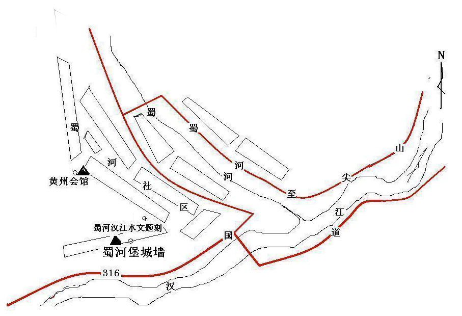 蜀河石堡城墙方位示意图